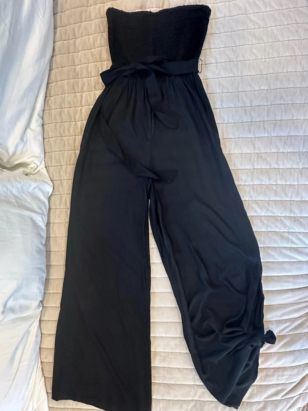 Vince Camuto Black Strapless Tie-Waist Jumpsuit with Knotted Hems - Picture 6 of 8
